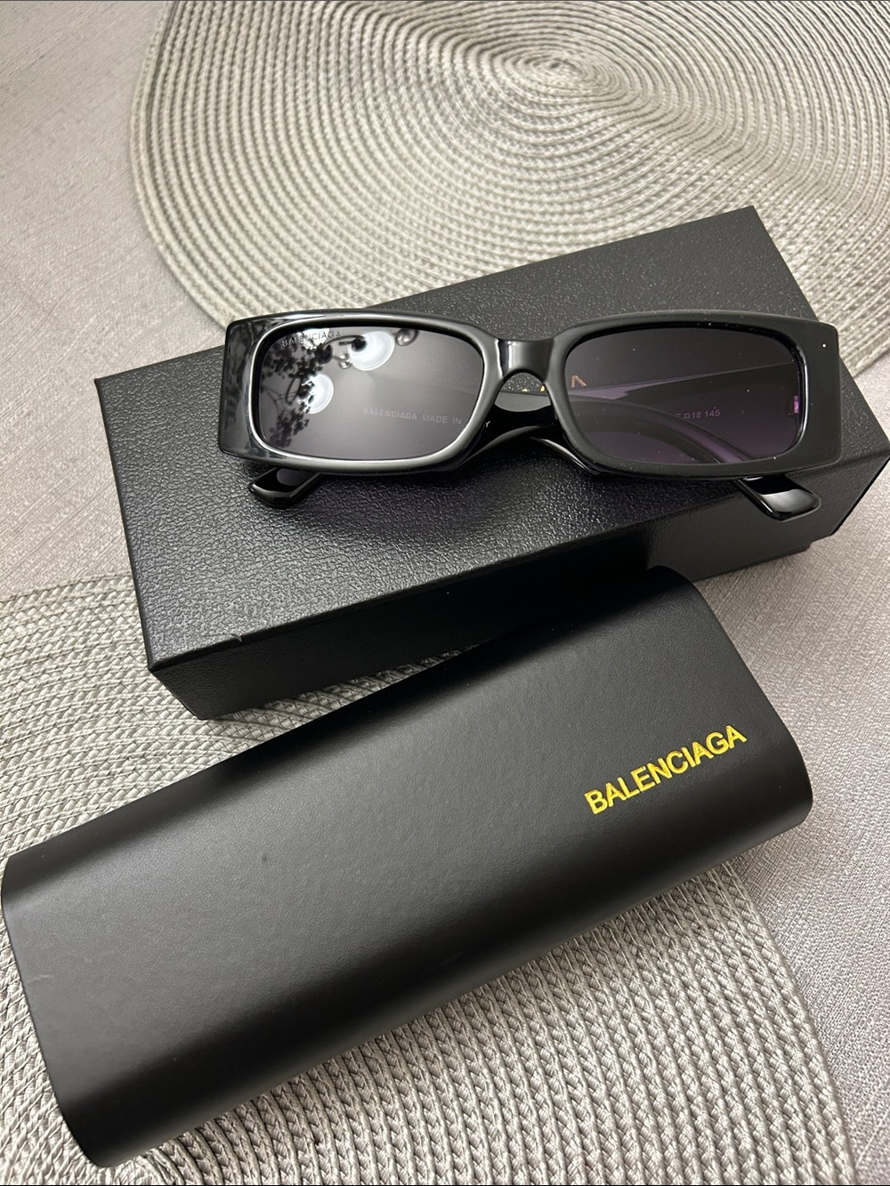 Balenciaga Men’s Rectangular Black Sunglasses with Dark Lenses